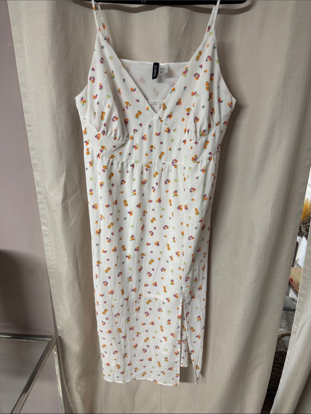 H&M White Midi Dress with Pink and Orange Floral Print